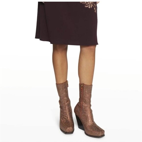 Stella McCartney Crystal Embellished Cowboy Boot Rust Orange Jeweled Size 38 New - Picture 1 of 11